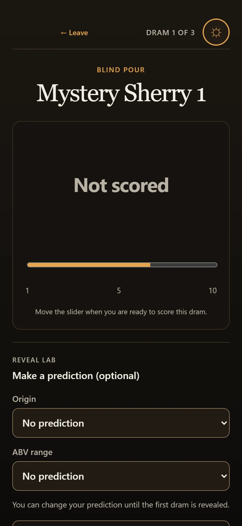 Guest scoring screen